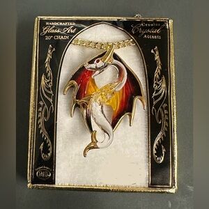 Handcrafted Dragon Necklace with Red and Gold Accents